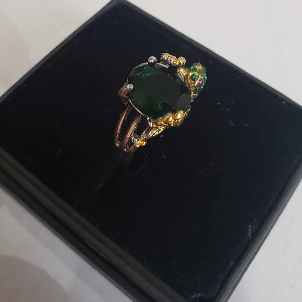 Cute 925 Silver Frog Emerald Ring - image 4